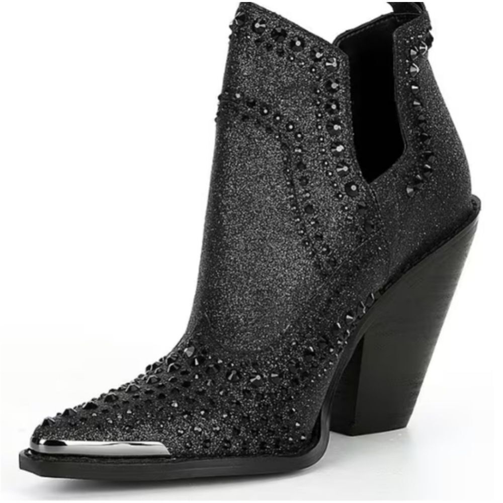 Giani Bini Studded Boots Western Witchy Heeled Black Booties 9.5
